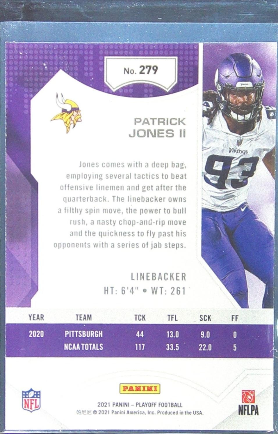 2021 Playoff Patrick Jones II RC #279 Vikings - Image 3