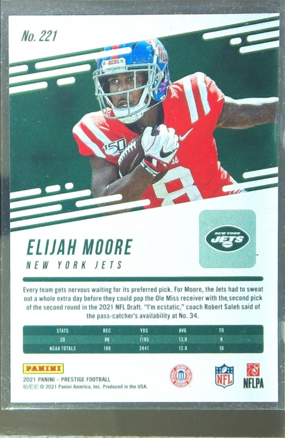 2021 Prestige Elijah Moore Xtra Points Astral RC #221 Jets - Image 3