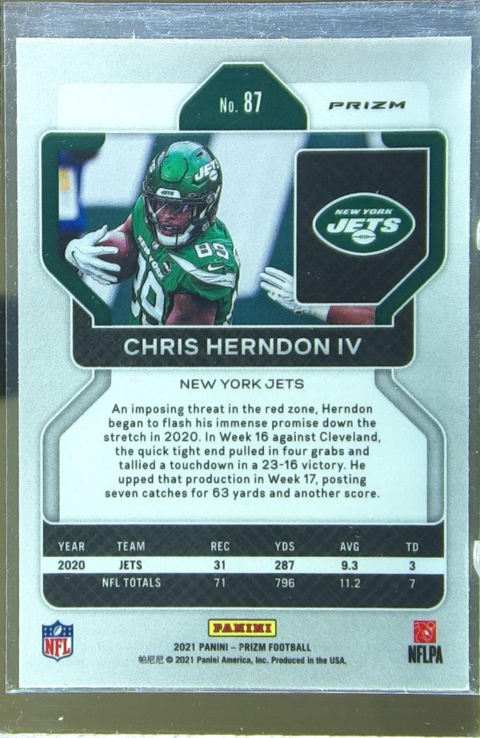 2021 Prizm Chris Herndon IV Black and White Checker #87 Jets - Image 3