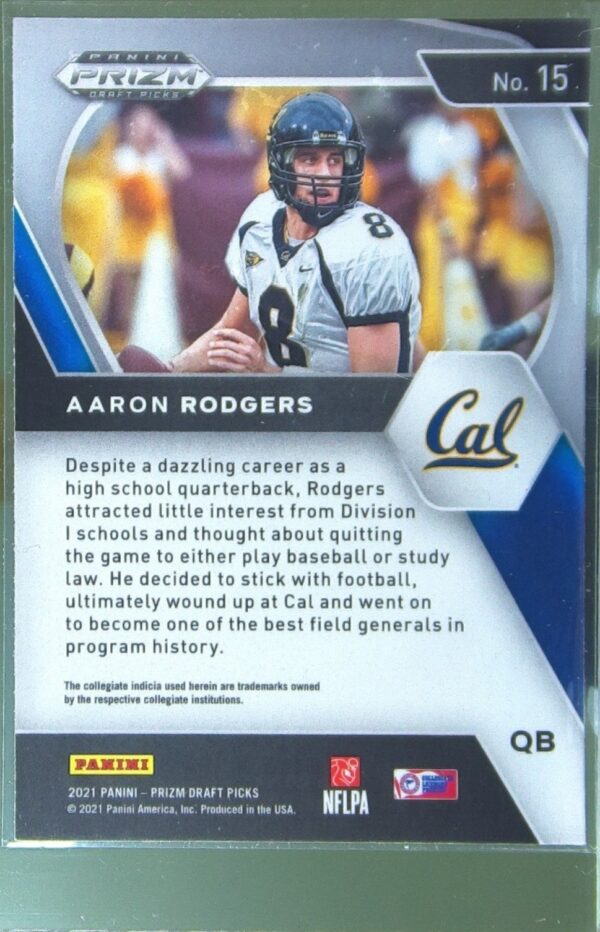 2021 Prizm Draft Picks Aaron Rodgers #15 Bears - Image 3