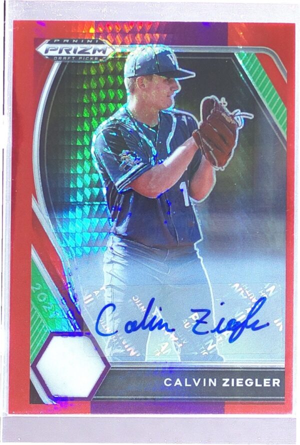 2021 Prizm Draft Picks Calvin Ziegler Auto #PDP46 Hyper Red and Purple Auto