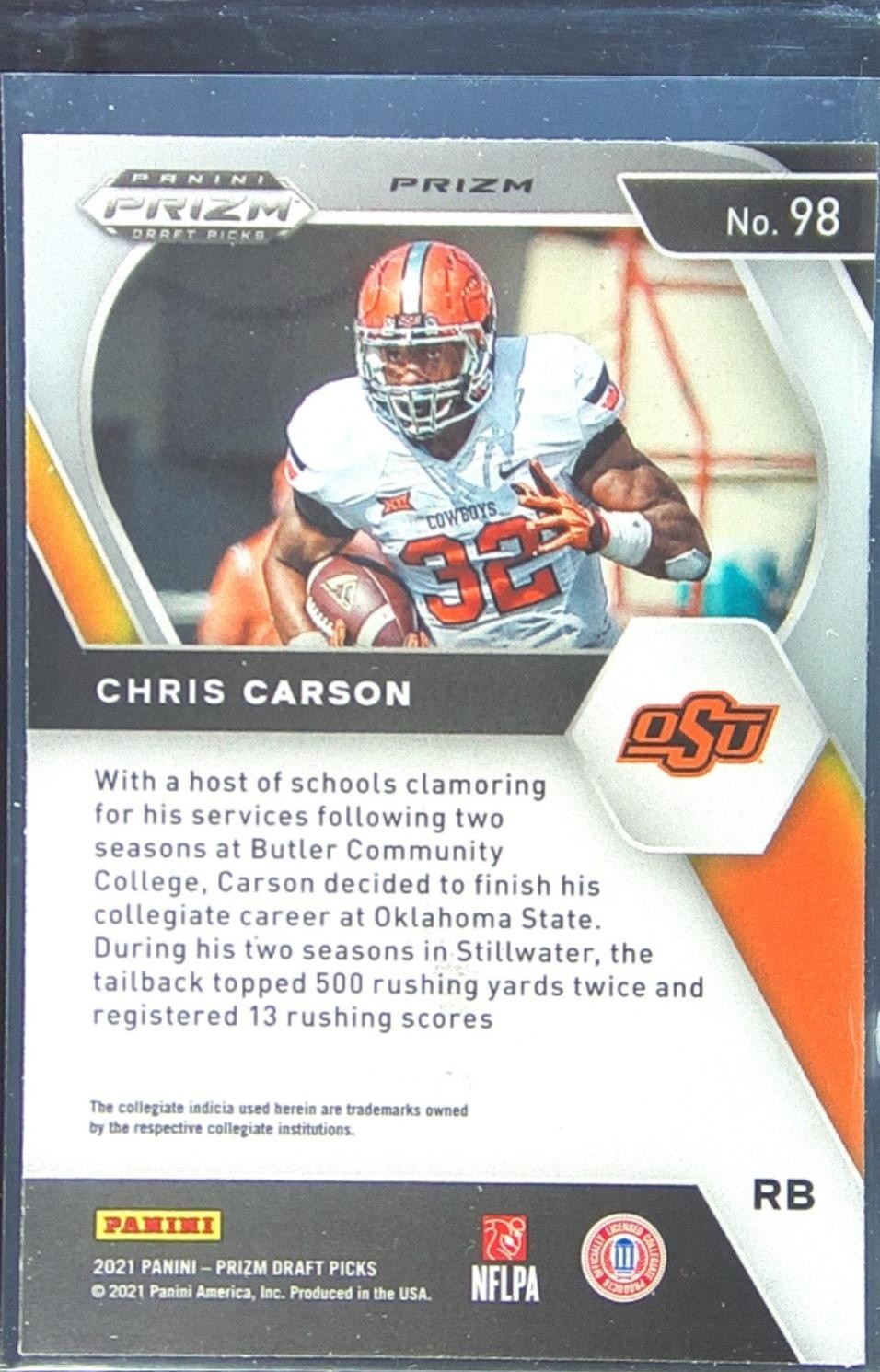 2021 Prizm Draft Picks Chris Carson Purple Wave #98 Cowboys - Image 3