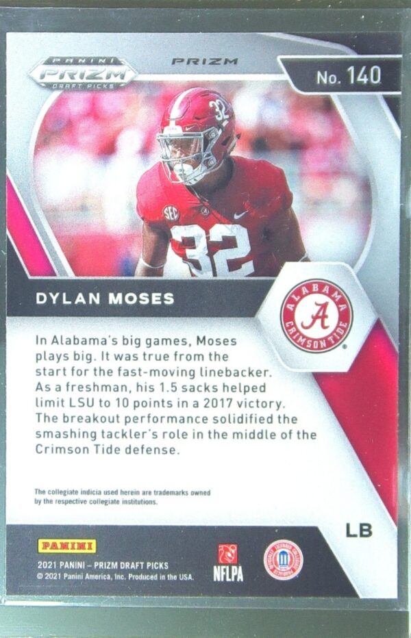 2021 Prizm Draft Picks Dylan Moses Purple Wave RC #140 Tide - Image 3