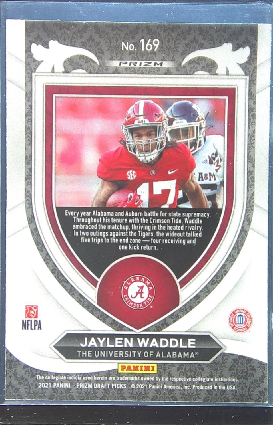 2021 Prizm Draft Picks Jaylen Waddle Green RC #169 Tide - Image 3