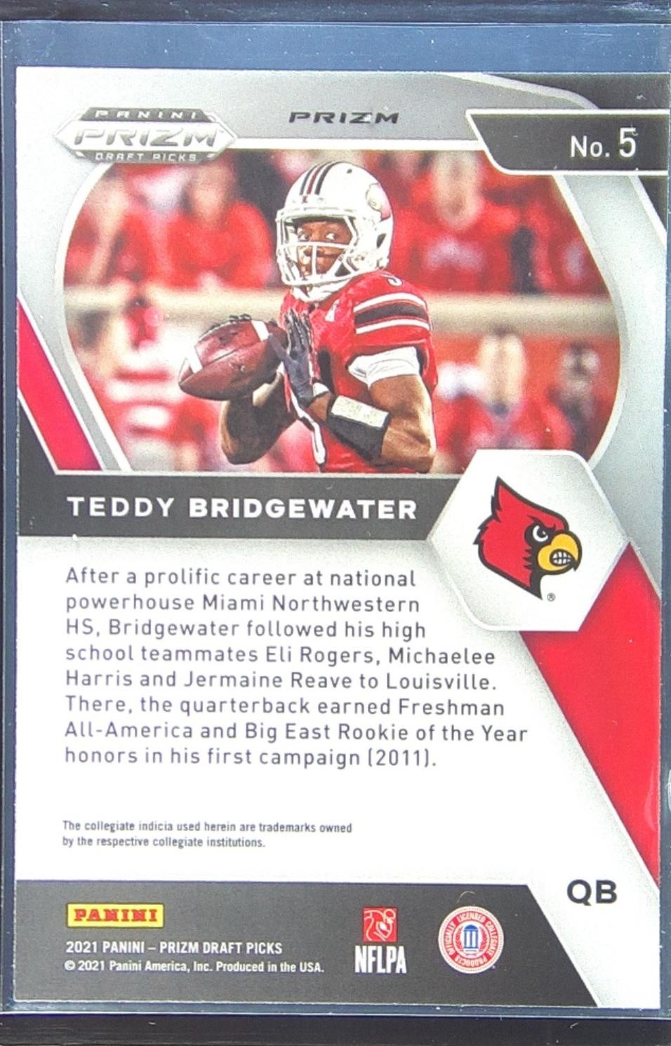 2021 Prizm Draft Picks Teddy Bridgewater Silver #5 Cardinals - Image 3