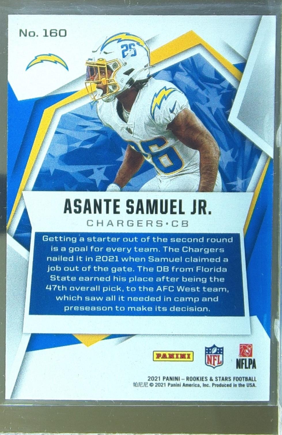 2021 Rookies & Stars Asante Samuel Jr. RC #160 Chargers - Image 3