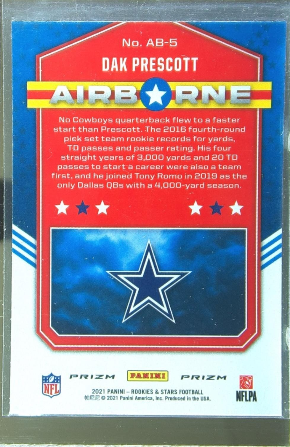 2021 Rookies & Stars Dak Prescott #AB-5 Cowboys Airborne Red Wave - Image 3