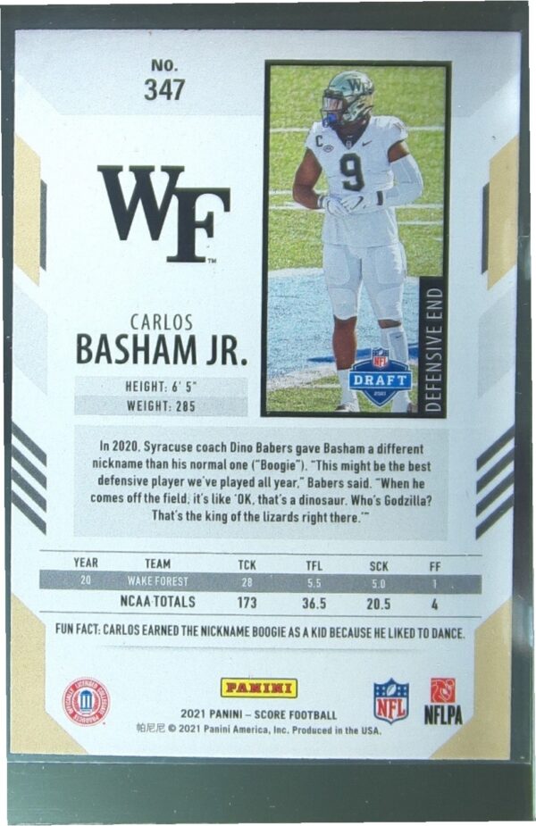 2021 Score Carlos Basham Jr. Red RC #347 Deacons - Image 3