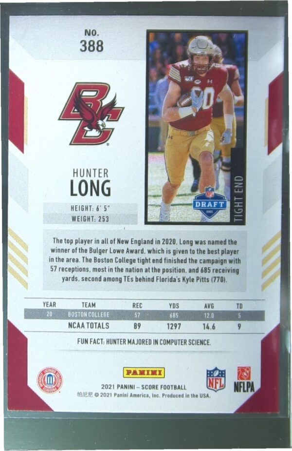 2021 Score Hunter Long RC #388 Eagles - Image 3