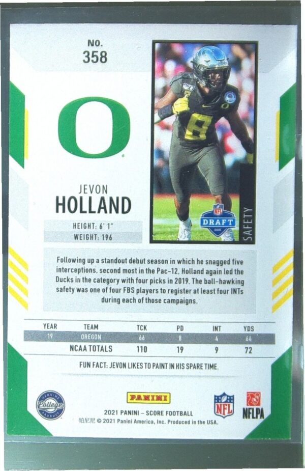 2021 Score Jevon Holland RC #358 Ducks - Image 3