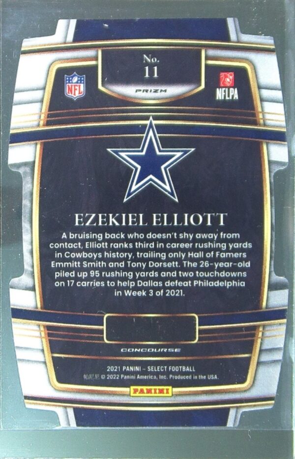 2021 Select Ezekiel Elliott Red and Yellow Prizm Die Cut #11 Cowboys - Image 3