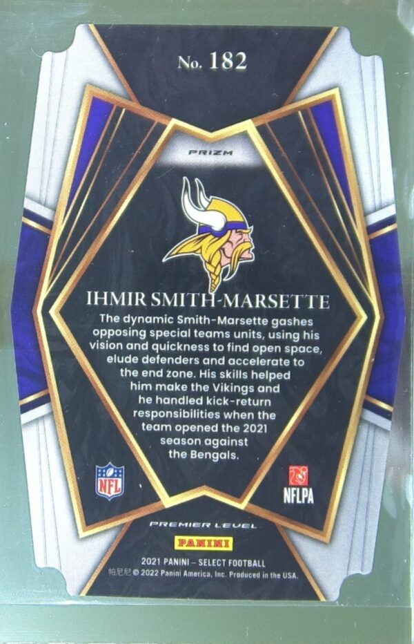 2021 Select Ihmir Smith-Marsette Green and Yellow Prizm Die Cut RC #182 Vikings - Image 3