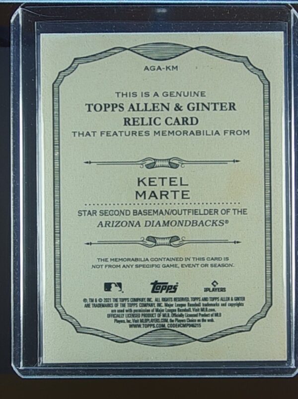 2021 Topps Allen & Ginter Ketel Marte JSY #AGA-KM Diamondbacks Full Size Relics - Image 3