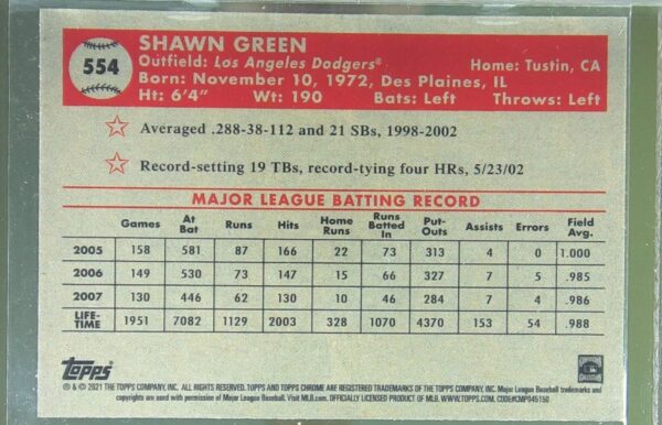 2021 Topps Chrome Platinum Anniversary Shawn Green Prism Refractor #554 Dodgers - Image 3