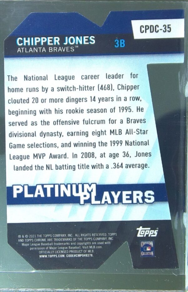 2021 Topps Chrome Update Chipper Jones #CPDC-35 Braves Platinum Players Die Cuts - Image 3