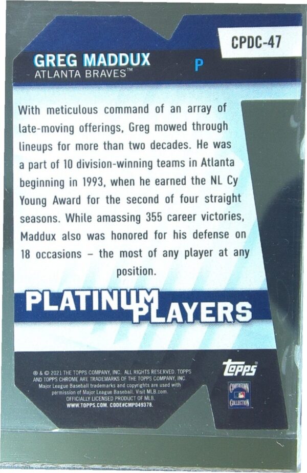 2021 Topps Chrome Update Greg Maddux #CPDC-47 Braves Platinum Players Die Cuts - Image 3