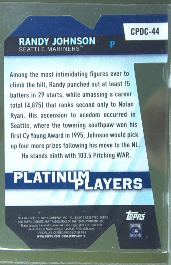 2021 Topps Chrome Update Randy Johnson #CPDC-44 Mariner Platinum Players Die Cut - Image 3