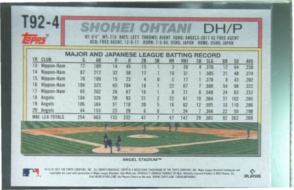 2021 Topps Update Shohei Ohtani #T92-4 Angels 1992 Topps Redux - Image 3