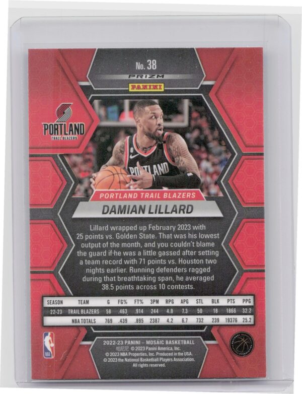 2022-23 Panini Mosaic Damian Lillard Reactive Blue #38 Blazers - Image 3