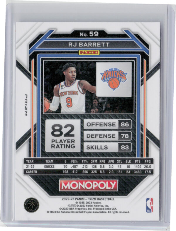 2022-23 Panini Prizm Monopoly RJ Barrett Monopoly Black Classic Icons #59 Knicks - Image 3