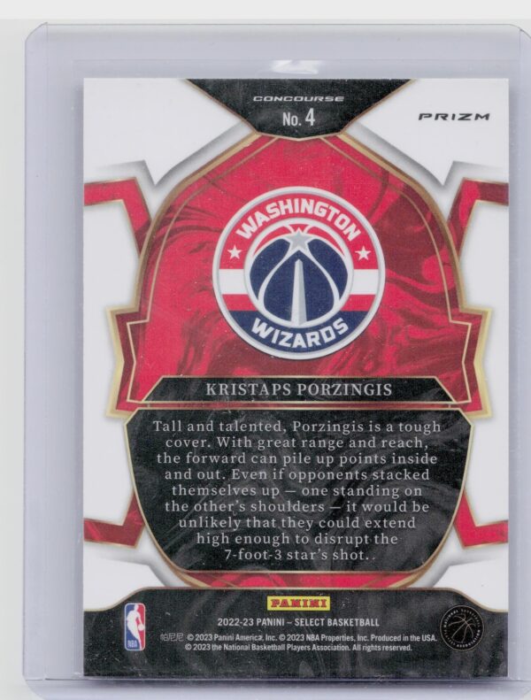 2022-23 Select Kristaps Porzingis Orange Flash Prizms #4 Wizards - Image 3