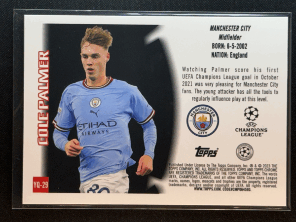 2022-23 Topps Chrome UCC Cole Palmer Youthquake Manchester City YQ-29 - Image 3