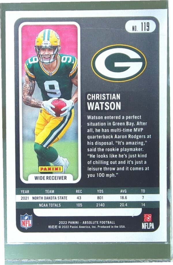 2022 Absolute Christian Watson Retail RC #119 Packers - Image 3