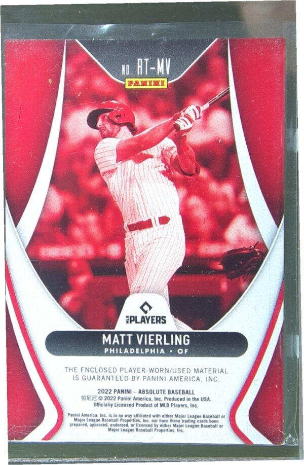 2022 Absolute Matt Vierling JSY RC #RT-MV Phillies Rookie Threads Retail - Image 3