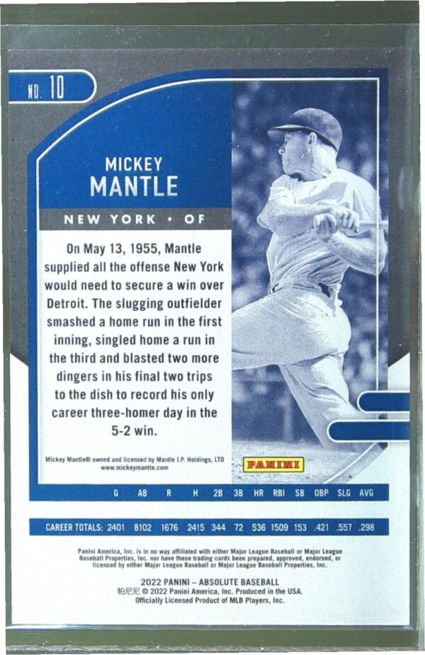 2022 Absolute Mickey Mantle Spectrum Blue /149 #10 Yankees - Image 3