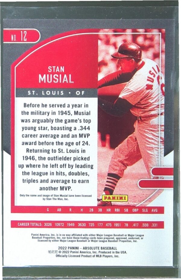 2022 Absolute Stan Musial Spectrum Blue /149 #12 Cardinals - Image 3