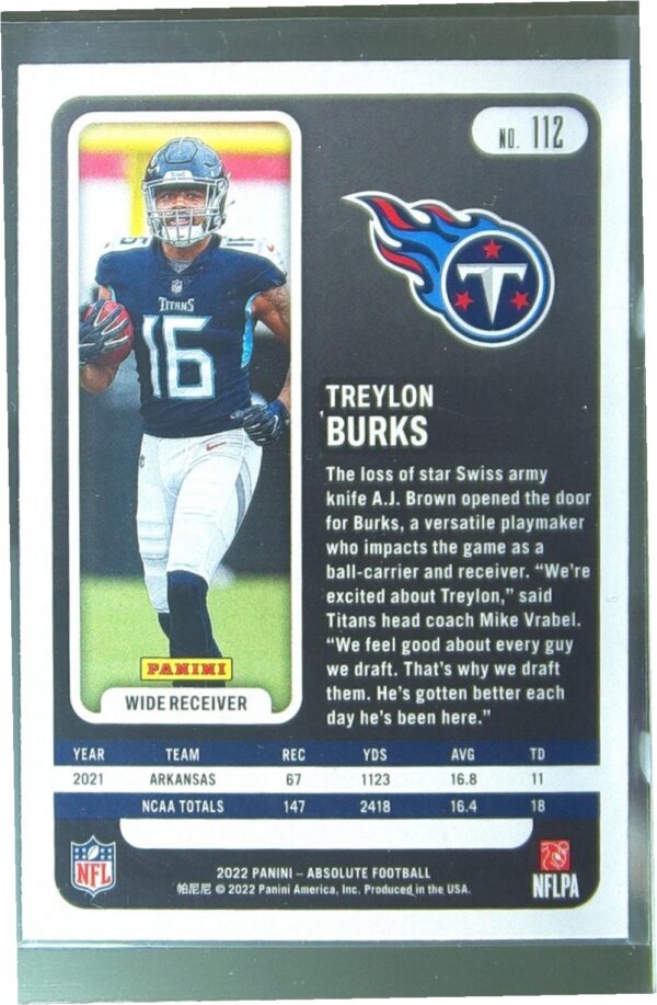 2022 Absolute Treylon Burks Retail RC #112 Titans - Image 3