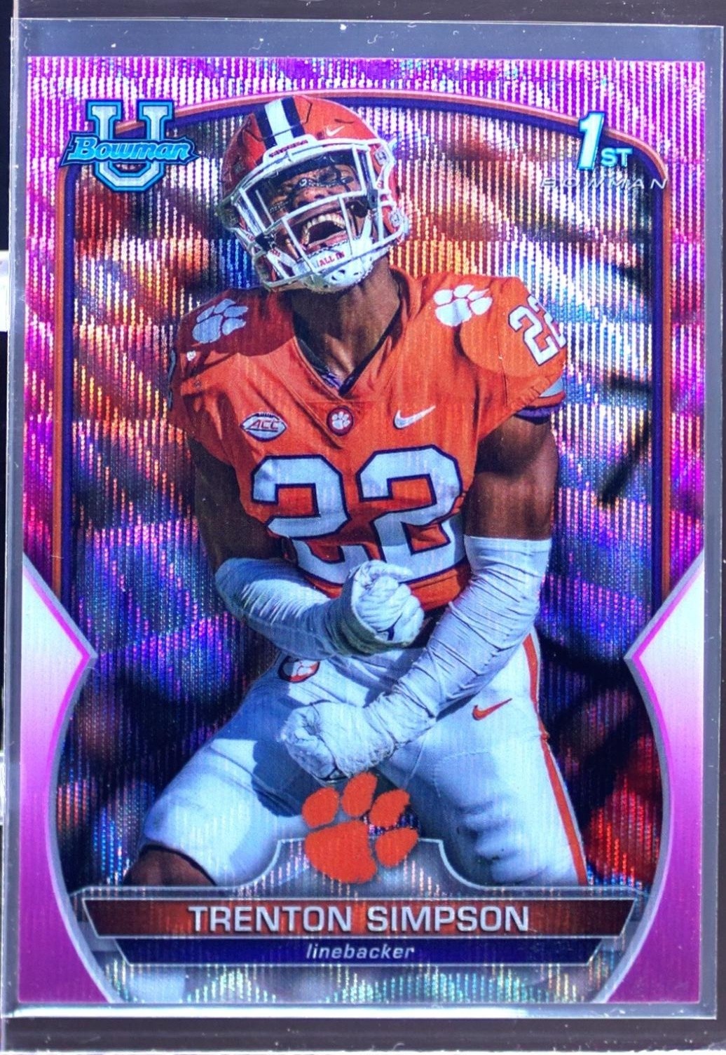 2022 Bowman University Chrome Trenton Simpson Pink Wave Refractor /125 #45 Tiger