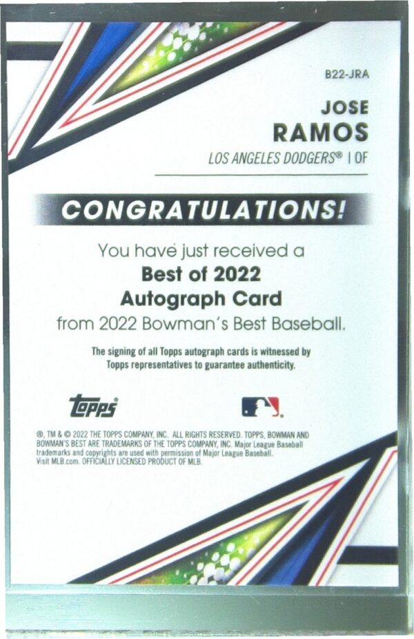 2022 Bowman's Best Jose Ramos Auto #B22-JRA Dodgers Best of 2022 Autographs - Image 3