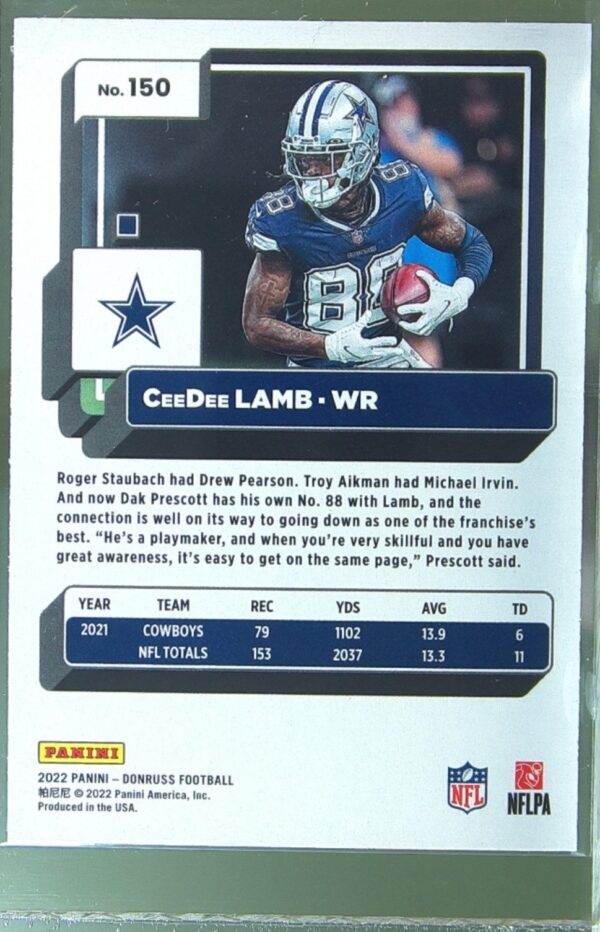 2022 Donruss CeeDee Lamb Press Proof Blue #150 Cowboys - Image 3