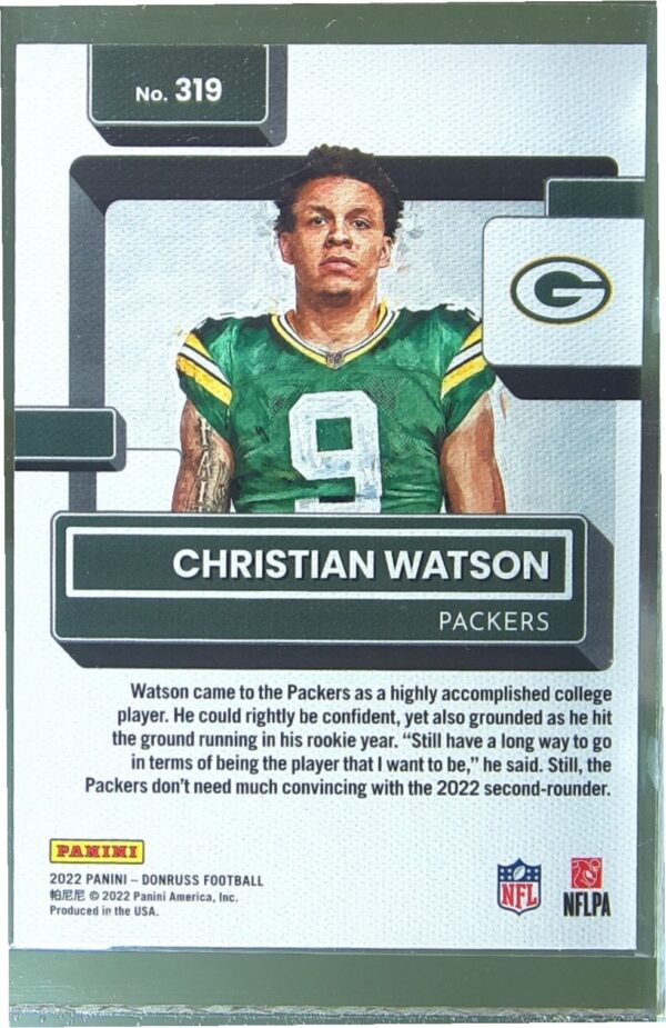 2022 Donruss Christian Watson Canvas RC #319 Packers - Image 3
