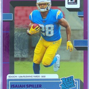 2022 Donruss Isaiah Spiller Season Stat Line /500 #316 Chargers