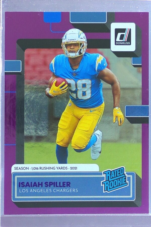 2022 Donruss Isaiah Spiller Season Stat Line /500 #316 Chargers
