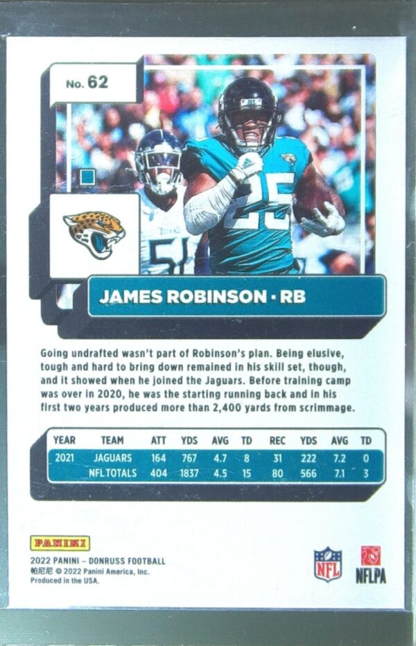 2022 Donruss James Robinson Yellow Press Proof #62 Jaguars - Image 3