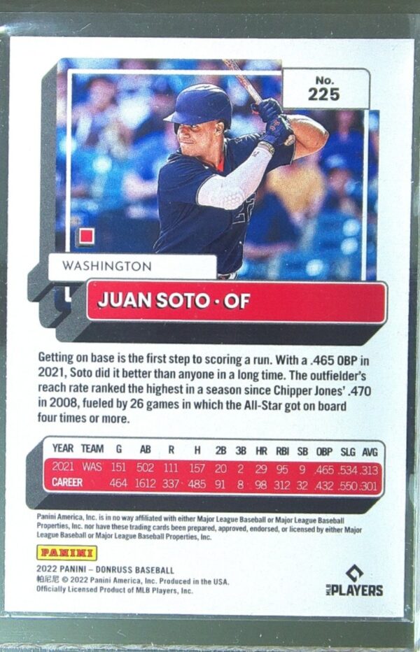2022 Donruss Juan Soto Holo Red VAR #225 Nationals - Image 3