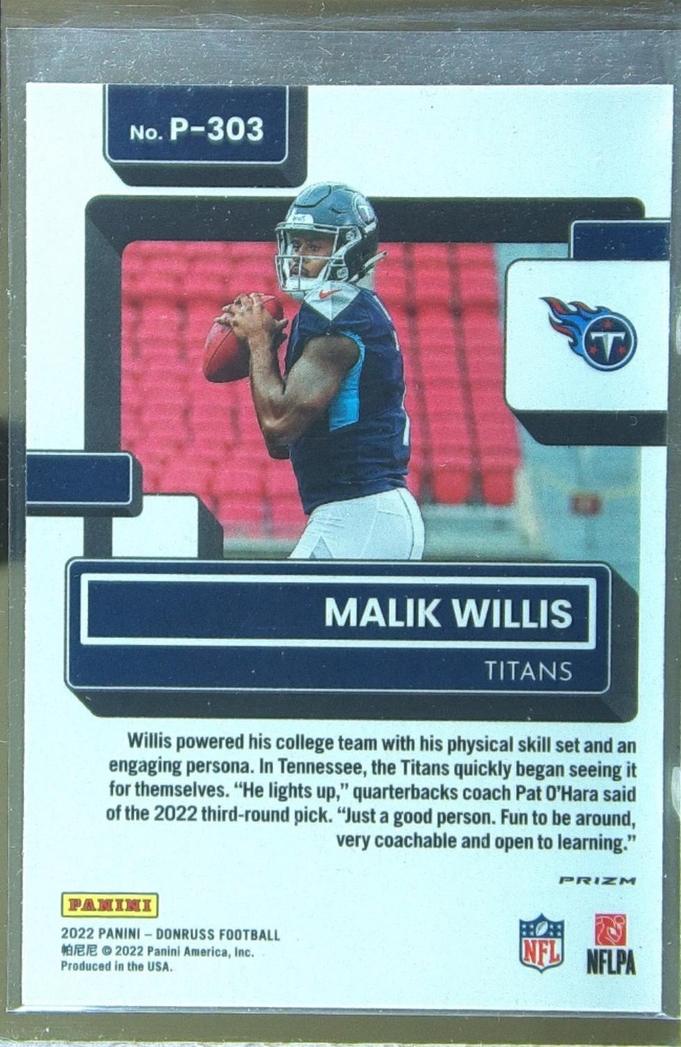 2022 Donruss Malik Willis RC #P-303 Titans Optic Rated Rookies Preview Holo - Image 3