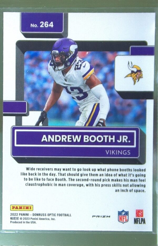 2022 Donruss Optic Andrew Booth Jr. Stars RC #264 Vikings - Image 3