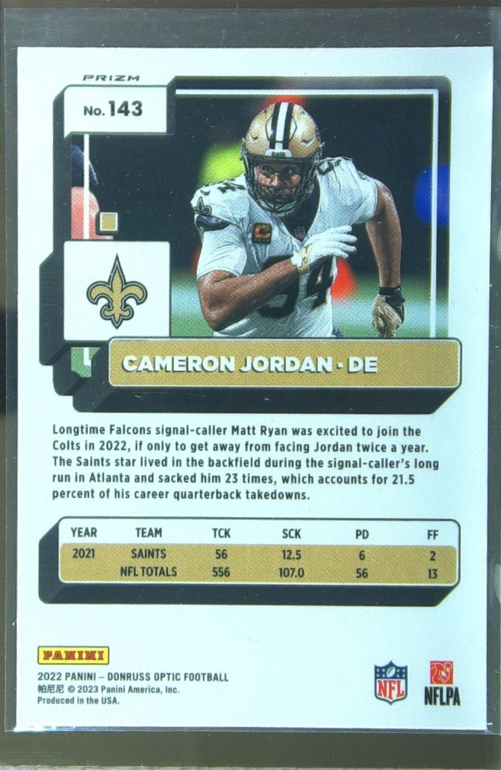 2022 Donruss Optic Cameron Jordan Stars #143 Saints - Image 3