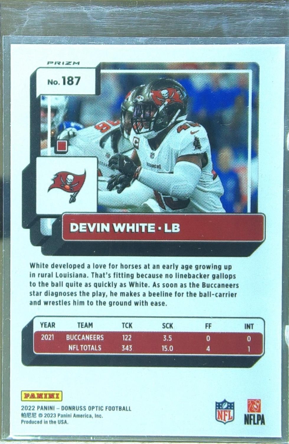 2022 Donruss Optic Devin White Holo #187 Buccaneers - Image 3