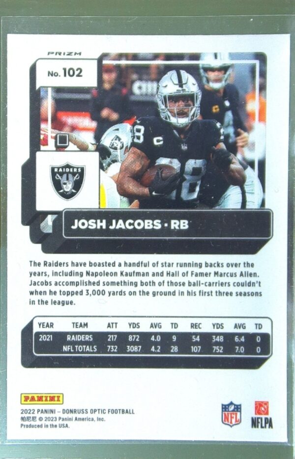 2022 Donruss Optic Josh Jacobs Holo #102 Raiders - Image 3