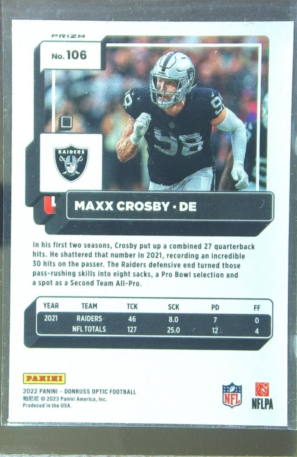 2022 Donruss Optic Maxx Crosby Stars #106 Raiders - Image 3