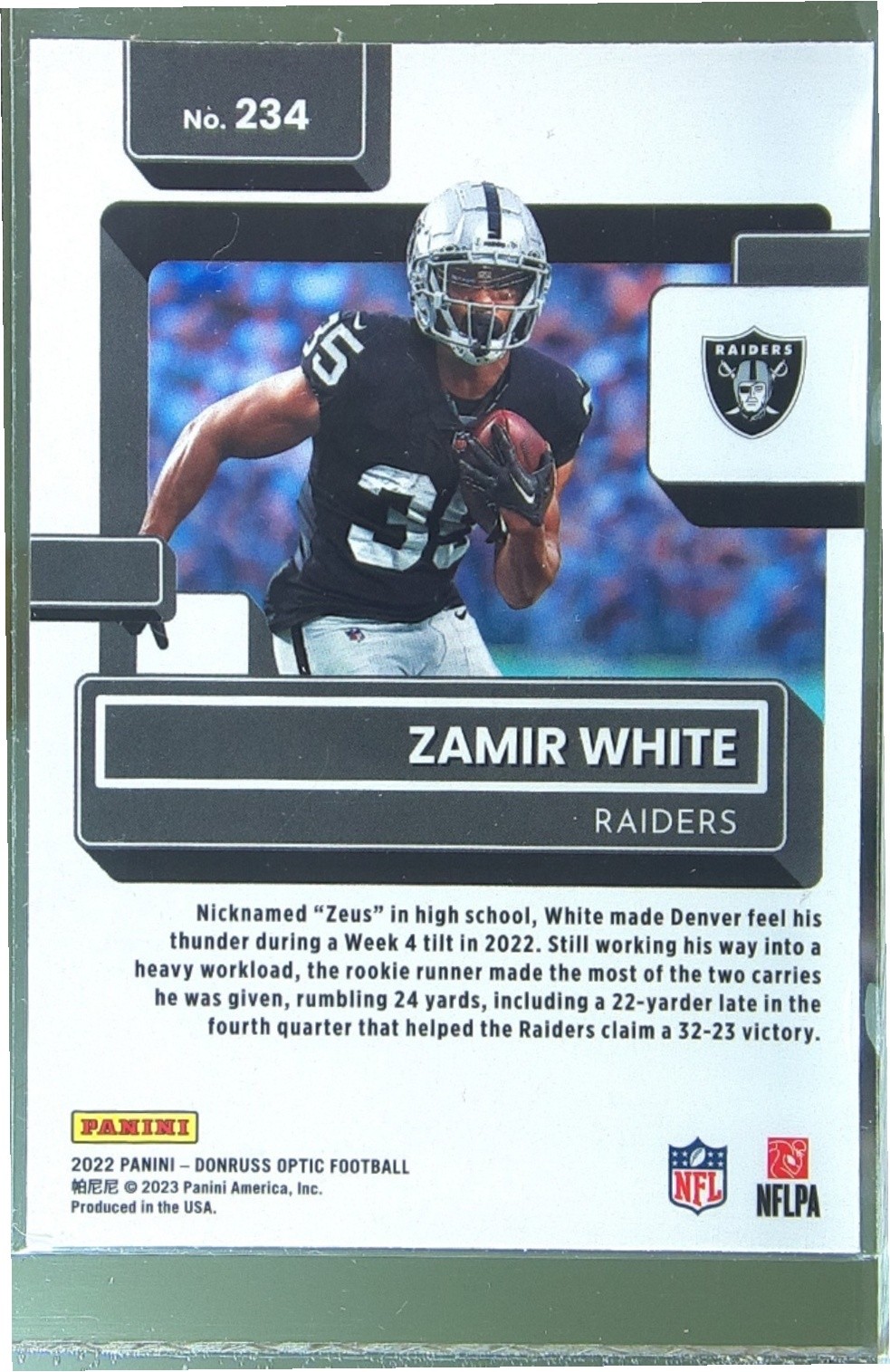 2022 Donruss Optic Zamir White RC #234 Raiders - Image 3
