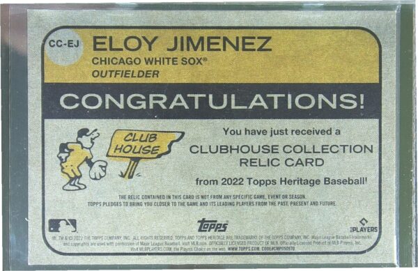 2022 Heritage Eloy Jimenez JSY #CC-EJ Sox Clubhouse Collection Relics - Image 3