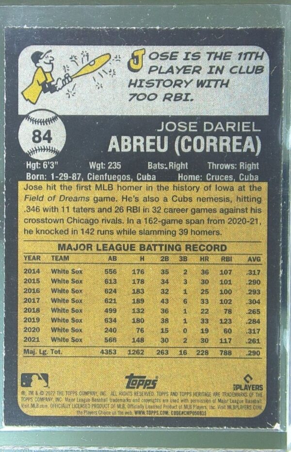 2022 Heritage Jose Abreu Chrome Blue Sparkle #84 Sox - Image 3