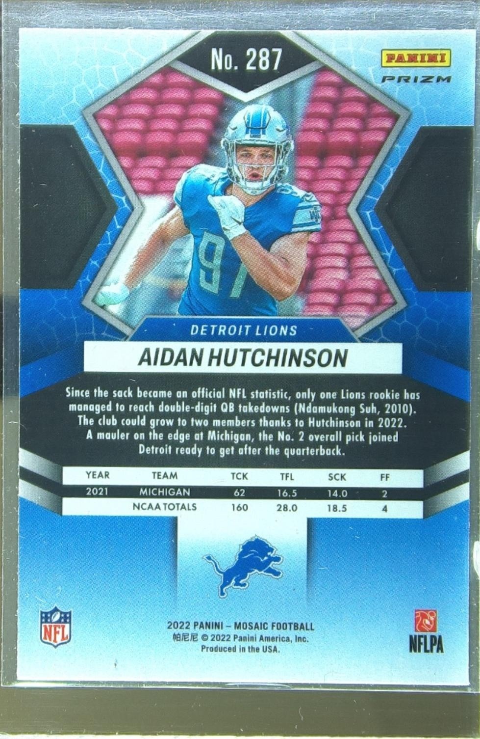 2022 Mosaic Aidan Hutchinson Mosaic RC #287 Lions - Image 3