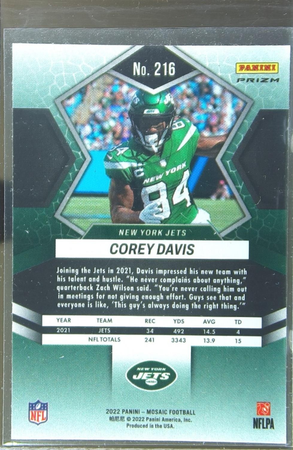 2022 Mosaic Corey Davis Mosaic Camo Pink #216 Jets - Image 3